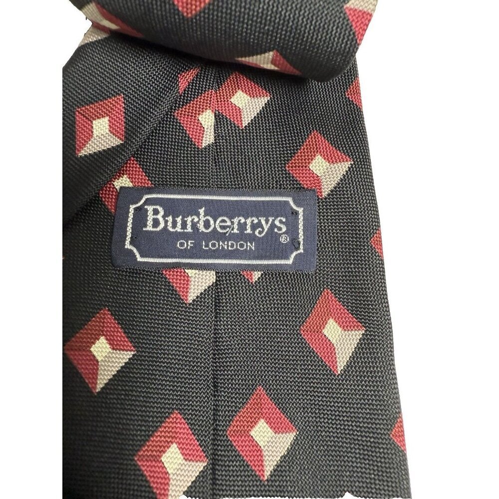 VTG Burberry London Mens Tie 3D Black Geometric 100% Silk Tie - Picture 5 of 9